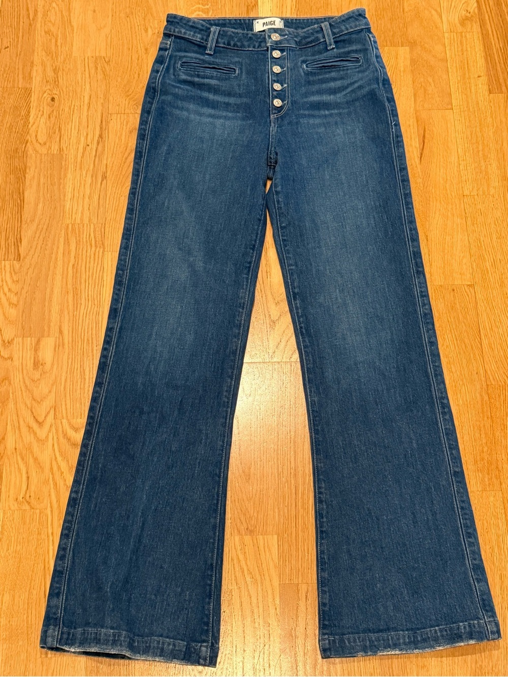 PAIGE Women's Leenah Dark Blue High-Rise Wide Leg Jeans